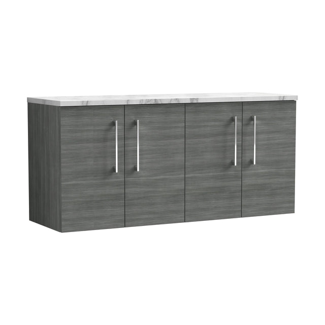 [BFLE523LCM2] Balterley Level 1200mm Wall Hung 2 Door Vanity Unit with Laminate Worktop for Modern Bathroom Storage - Anthracite Woodgrain - Cutout