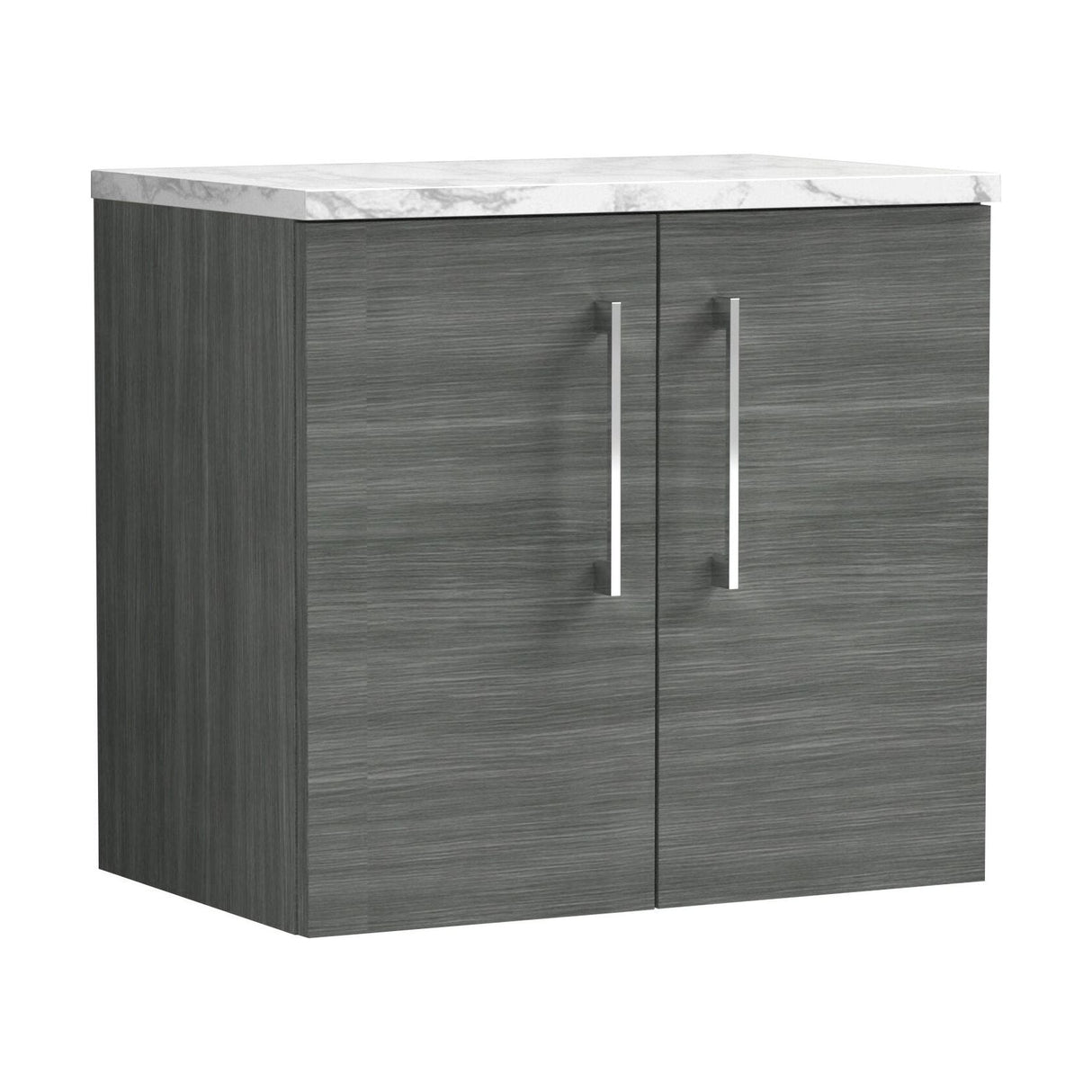 [BFLE523LCM] Bramshall Contemporary 2 Door Wall Hung Vanity Unit with Carrera Marble Laminate Worktop, 600mm, Choice of Colour - Cutout