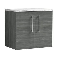 [BFLE523LCM] Bramshall Contemporary 2 Door Wall Hung Vanity Unit with Carrera Marble Laminate Worktop, 600mm, Choice of Colour - Cutout
