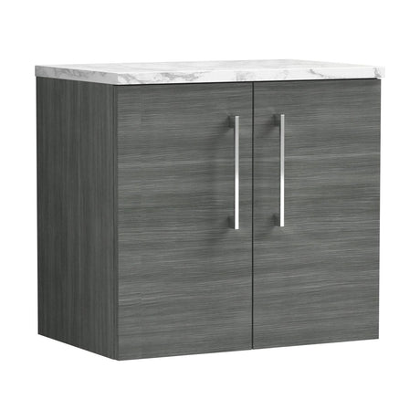 [BFLE523LCM] Bramshall Contemporary 2 Door Wall Hung Vanity Unit with Carrera Marble Laminate Worktop, 600mm, Choice of Colour - Cutout