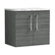 [BFLE523LCM] Balterley Level 600mm Wall Hung 2 Door Vanity Unit with Laminate Worktop for Modern Bathroom Storage - Anthracite Woodgrain - Cutout