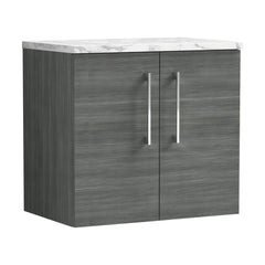 [BFLE523LCM] Balterley Level 600mm Wall Hung 2 Door Vanity Unit with Laminate Worktop for Modern Bathroom Storage - Anthracite Woodgrain - Cutout
