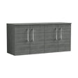 [BFLE523W2] Balterley Level Modern Bathroom 1200mm Wall Hung 4-Door Vanity Unit with Worktop, Soft Close Doors, Anthracite Woodgrain - Cutout