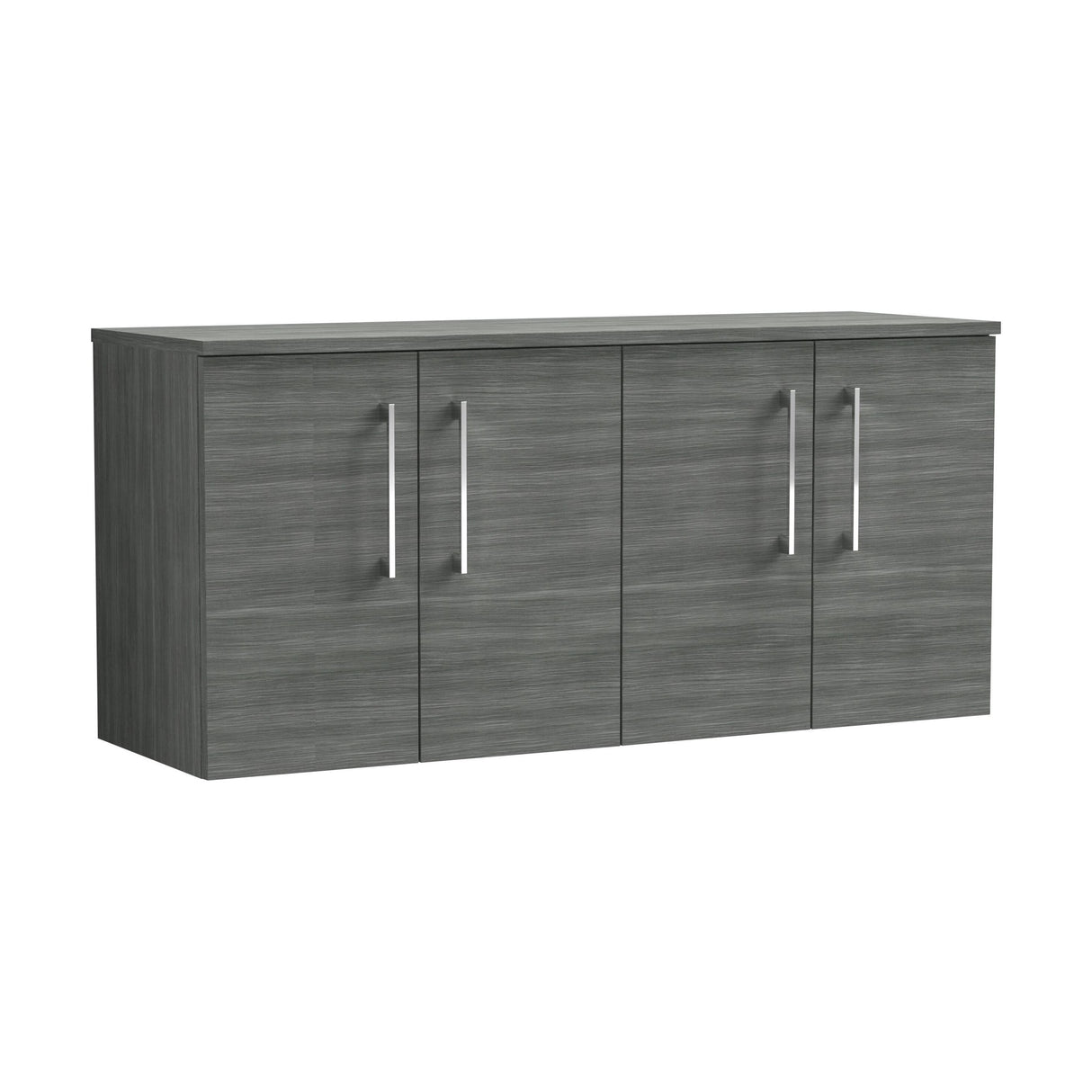 [BFLE523W2] Balterley Level Modern Bathroom 1200mm Wall Hung 4-Door Vanity Unit with Worktop, Soft Close Doors, Anthracite Woodgrain - Cutout