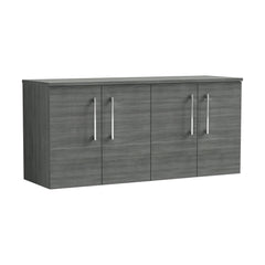 [BFLE523W2] Balterley Level Modern Bathroom 1200mm Wall Hung 4-Door Vanity Unit with Worktop, Soft Close Doors, Anthracite Woodgrain - Cutout
