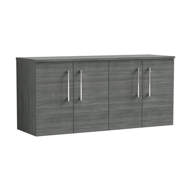 [BFLE523W2] Balterley Level Modern Bathroom 1200mm Wall Hung 4-Door Vanity Unit with Worktop, Soft Close Doors, Anthracite Woodgrain - Cutout