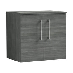 [BFLE523W] Bramshall Contemporary 2 Door Wall Hung Vanity Unit with Worktop, 600mm, Choice of Colour - Cutout