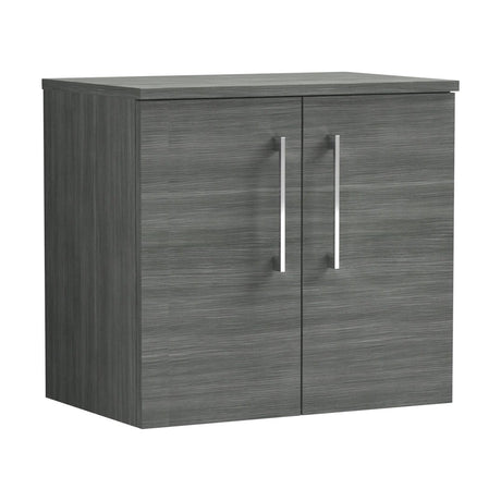 [BFLE523W] Balterley Level Modern Bathroom 600mm Wall Hung 2-Door Vanity Unit with Worktop, Soft Close Doors, Anthracite Woodgrain - Cutout