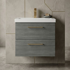 [BFLE524AH017] Bramshall Wall Hung 2 Drawer Vanity Unit with Mid-Edge Ceramic Basin - Choice of Colour, Handle Finish and Size - Silo