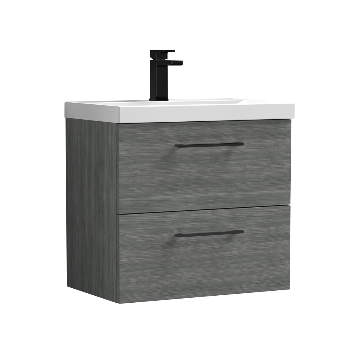 Wall Hung 2 Drawer Vanity Unit with Mid-Edge Ceramic Basin - Choice of Colour, Handle Finish and Size
