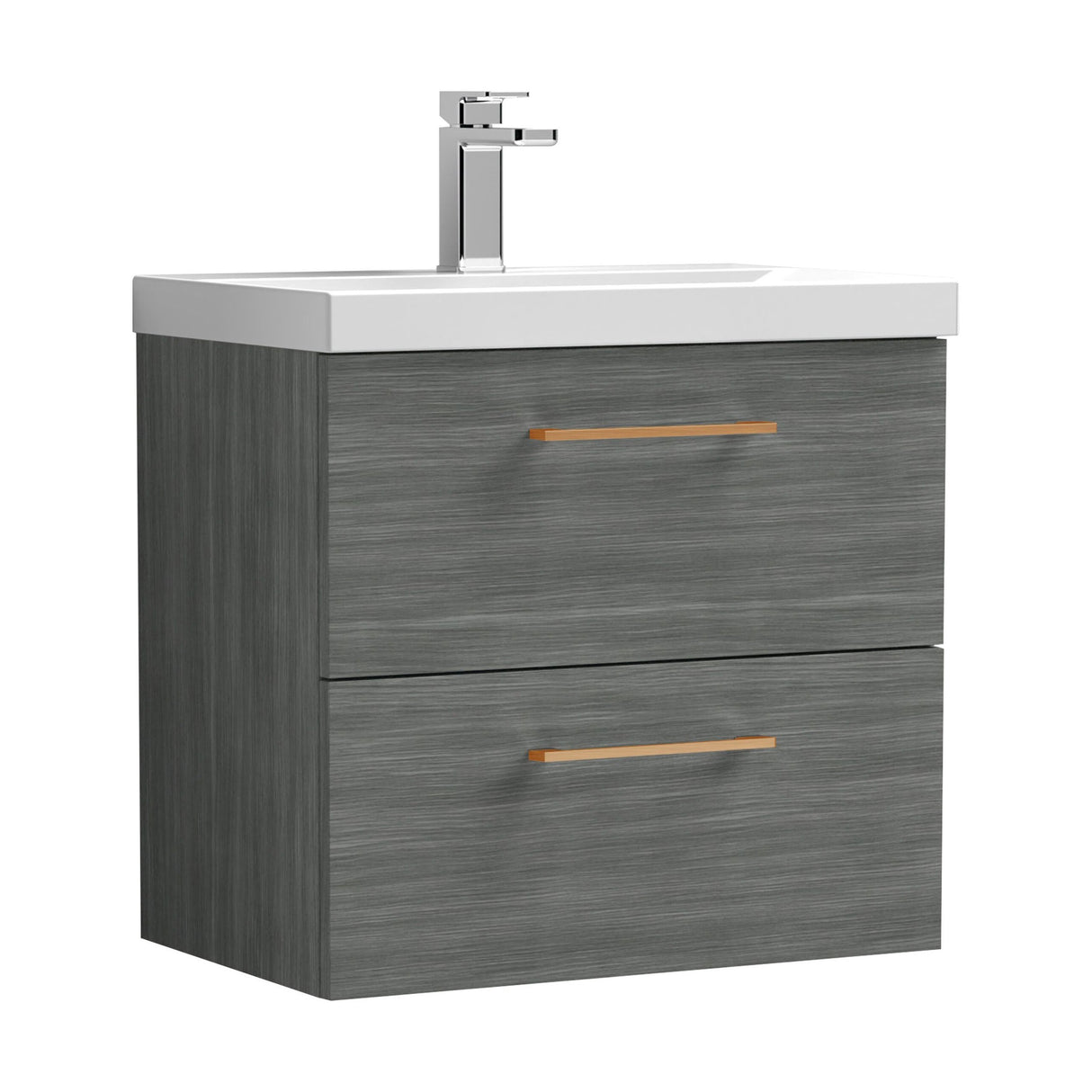 [BFLE524AH019] Bramshall Wall Hung 2 Drawer Vanity Unit with Mid-Edge Ceramic Basin - Choice of Colour, Handle Finish and Size - Cutout