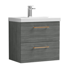 [BFLE524AH019] Bramshall Wall Hung 2 Drawer Vanity Unit with Mid-Edge Ceramic Basin - Choice of Colour, Handle Finish and Size - Cutout