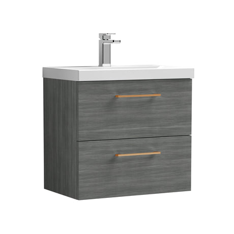 Wall Hung 2 Drawer Vanity Unit with Mid-Edge Ceramic Basin - Choice of Colour, Handle Finish and Size