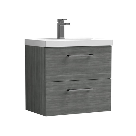 Wall Hung 2 Drawer Vanity Unit with Mid-Edge Ceramic Basin - Choice of Colour, Handle Finish and Size