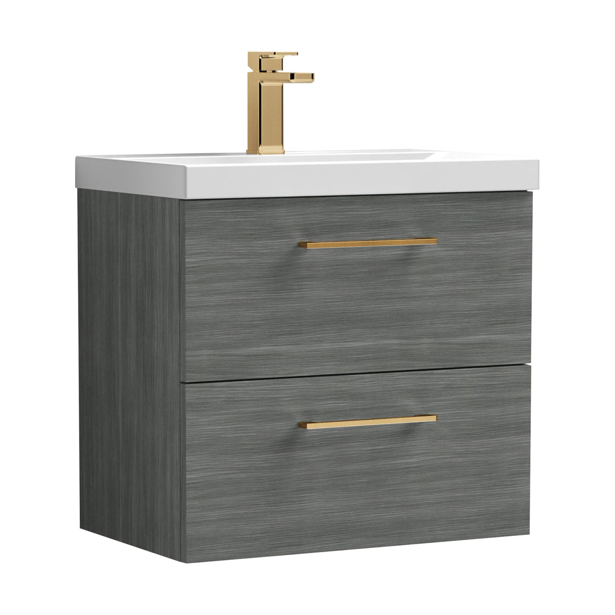 [BFLE524AH716] Bramshall Wall Hung 2 Drawer Vanity Unit with Mid-Edge Ceramic Basin - Choice of Colour, Handle Finish and Size - Cutout