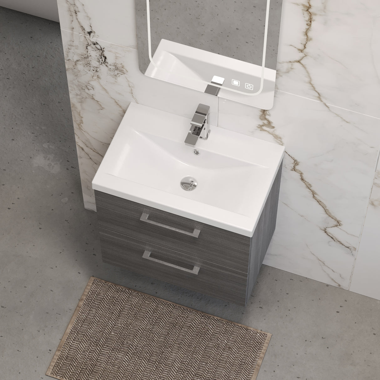 Wall Hung 2 Drawer Vanity Unit with Mid-Edge Ceramic Basin - Choice of Colour, Handle Finish and Size