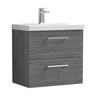 [BFLE524A] Bramshall Wall Hung 2 Drawer Vanity Unit with Mid-Edge Ceramic Basin - Choice of Colour, Handle Finish and Size - Cutout