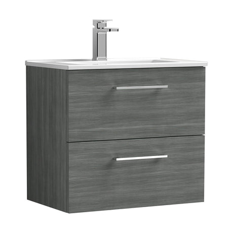 [BFLE524B] Balterley  Contemporary Bathroom 2 Soft Close Drawer & Minimalist Wall Hung Vanity Unit Basin, Anthracite Woodgrain, 600mm - Cutout