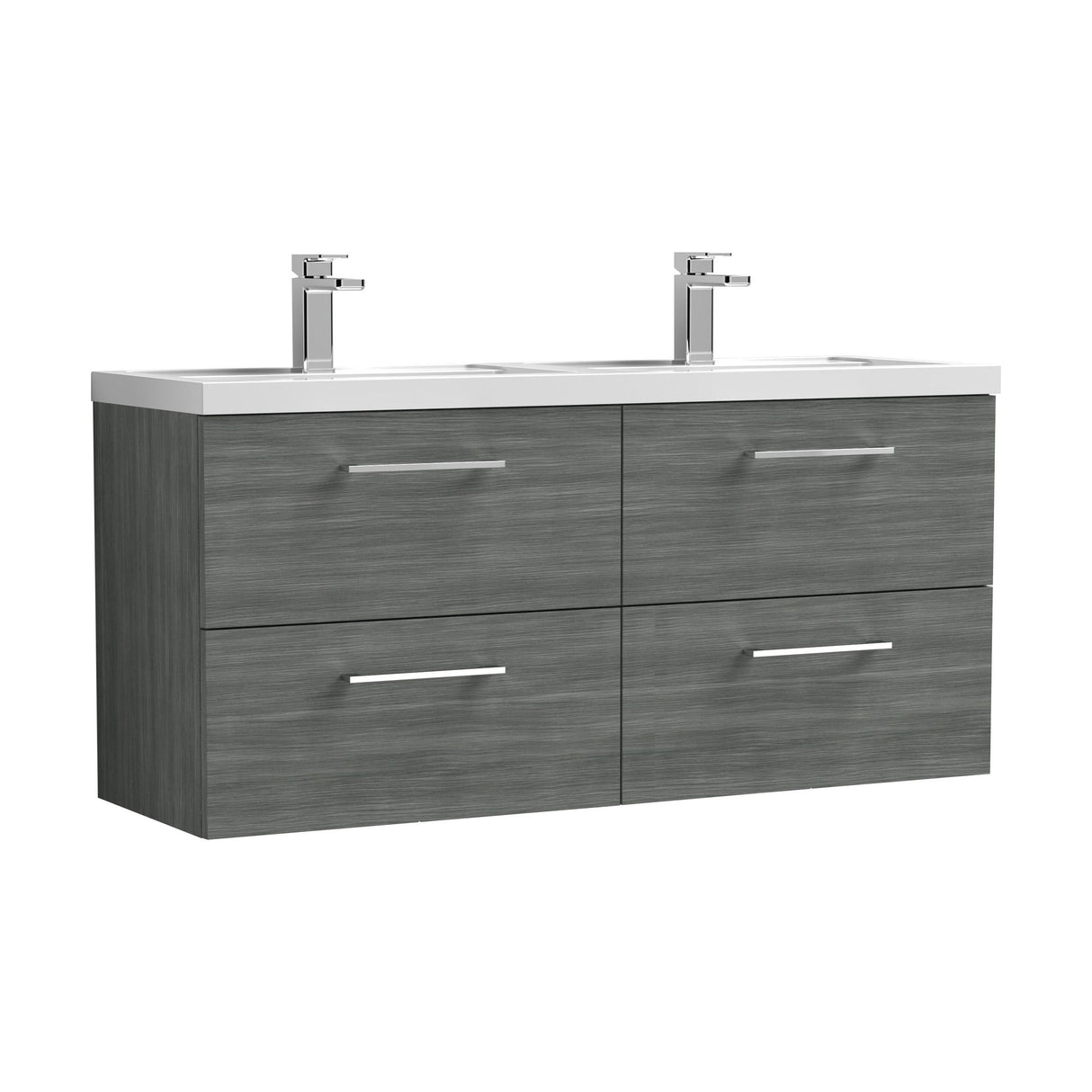 [BFLE524C2] Balterley Level 1200mm Wall Hung 4-Drawer Vanity Unit with Double Basin for Modern Bathroom Storage - Gloss White - Cutout