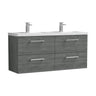 [BFLE524C2] Balterley Level 1200mm Wall Hung 4-Drawer Vanity Unit with Double Basin for Modern Bathroom Storage - Gloss White - Cutout