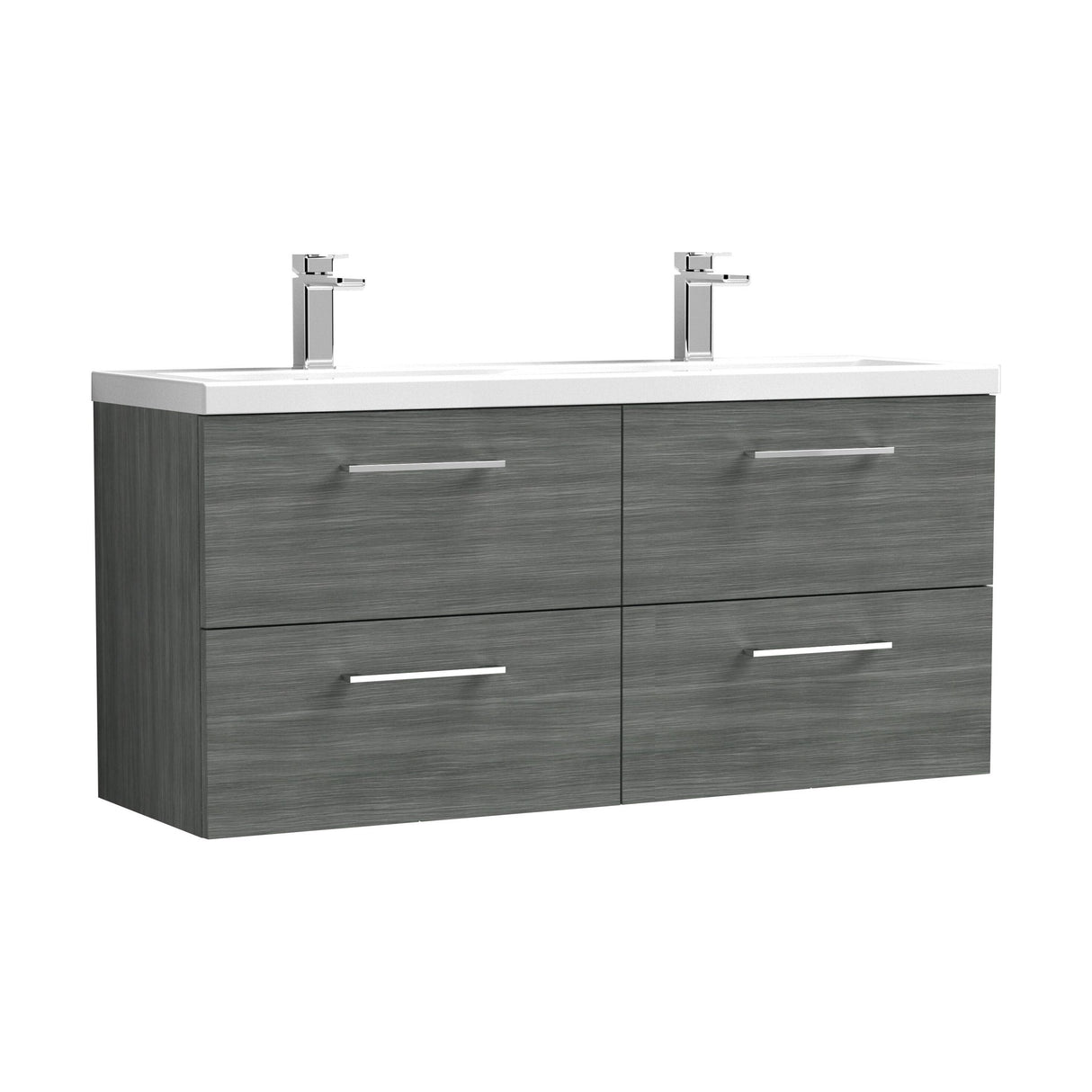 [BFLE524F2] Balterley Level 1200mm Wall Hung 4-Drawer Vanity Unit with Double Basin for Modern Bathroom Storage - Gloss White - Cutout