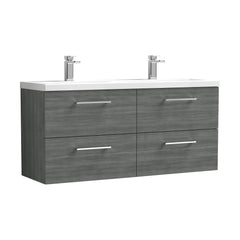 [BFLE524F2] Balterley Level 1200mm Wall Hung 4-Drawer Vanity Unit with Double Basin for Modern Bathroom Storage - Gloss White - Cutout