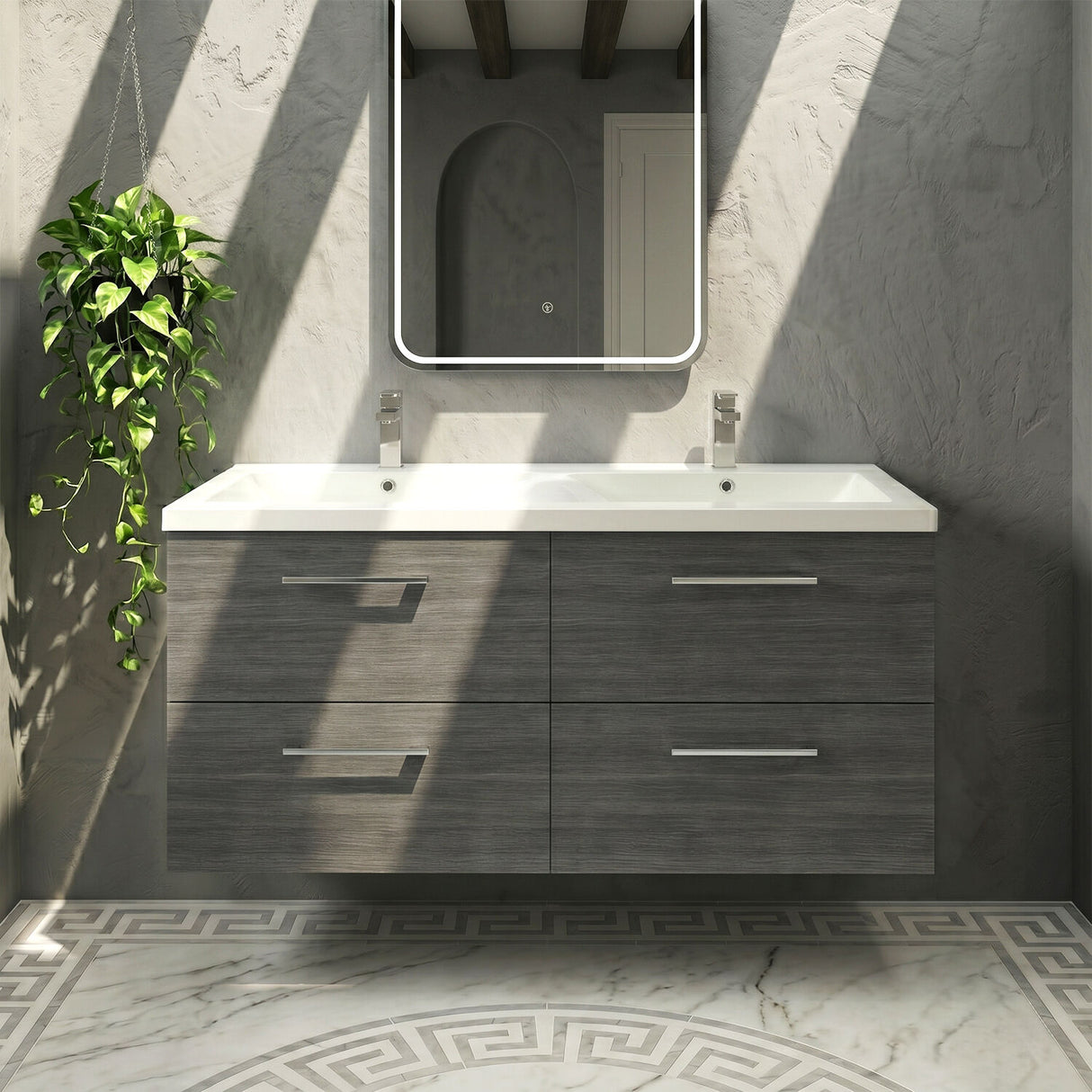 [BFLE524F2] Balterley Level 1200mm Wall Hung 4-Drawer Vanity Unit with Double Basin for Modern Bathroom Storage - Gloss White - Silo