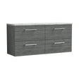 [BFLE524LBG2] Balterley Level 1200mm Wall Hung 4 Drawer Vanity Unit with Laminate Worktop for Modern Bathroom Storage - Anthracite Woodgrain - Cutout