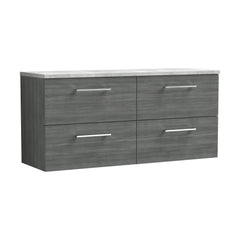 [BFLE524LBG2] Balterley Level 1200mm Wall Hung 4 Drawer Vanity Unit with Laminate Worktop for Modern Bathroom Storage - Anthracite Woodgrain - Cutout