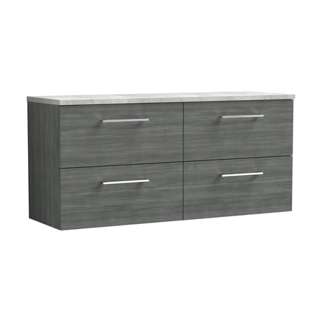 [BFLE524LBG2] Balterley Level 1200mm Wall Hung 4 Drawer Vanity Unit with Laminate Worktop for Modern Bathroom Storage - Anthracite Woodgrain - Cutout