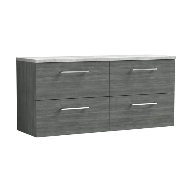 [BFLE524LBG2] Balterley Level 1200mm Wall Hung 4 Drawer Vanity Unit with Laminate Worktop for Modern Bathroom Storage - Anthracite Woodgrain - Cutout