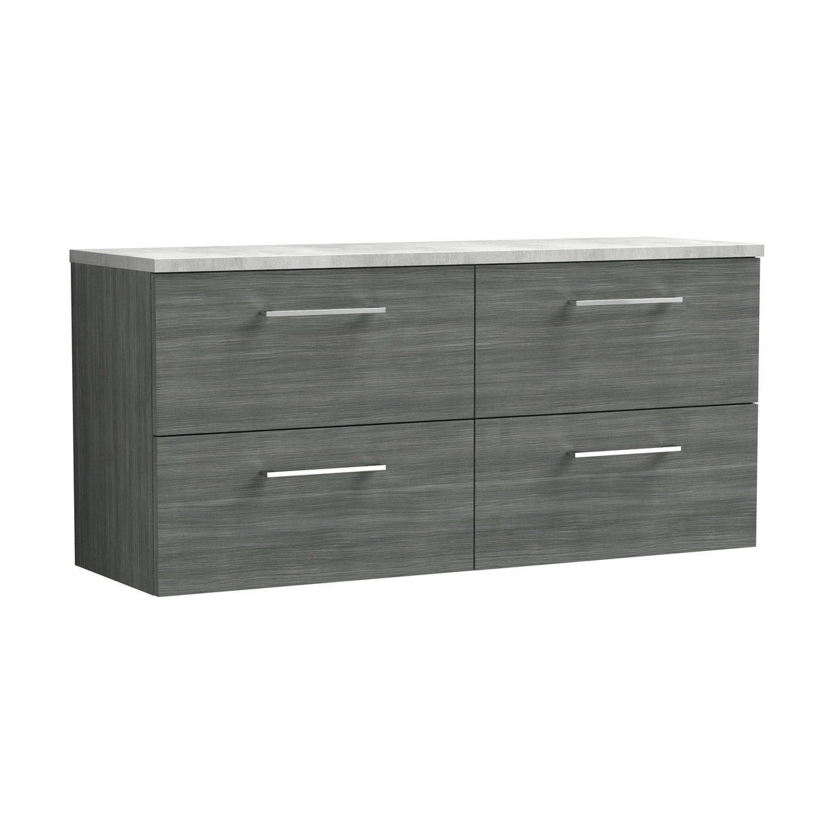 [BFLE524LBG2] Bramshall Wall Hung 4 Drawer Vanity Unit with Bellato Grey Laminate Worktop, 1200mm, Choice of Colour - Cutout