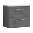 [BFLE524LBG] Balterley Level 600mm Wall Hung 2 Drawer Vanity Unit with Laminate Worktop for Modern Bathroom Storage - Anthracite Woodgrain - Cutout