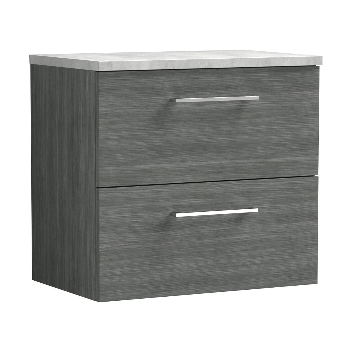 [BFLE524LBG] Balterley Level 600mm Wall Hung 2 Drawer Vanity Unit with Laminate Worktop for Modern Bathroom Storage - Anthracite Woodgrain - Cutout