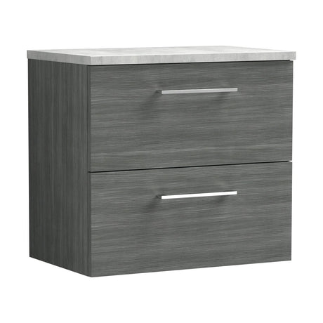[BFLE524LBG] Balterley Level 600mm Wall Hung 2 Drawer Vanity Unit with Laminate Worktop for Modern Bathroom Storage - Anthracite Woodgrain - Cutout