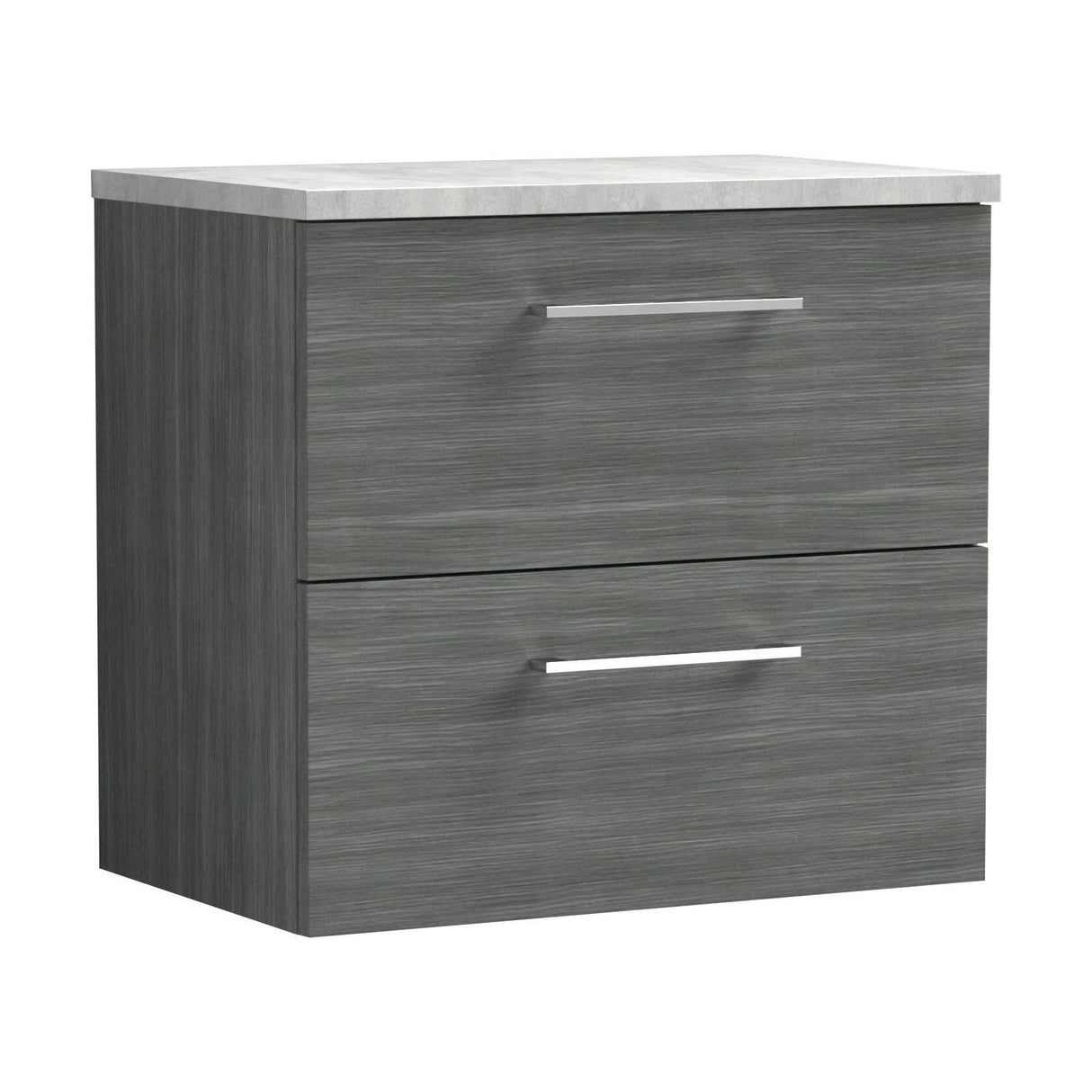[BFLE524LBG] Bramshall Contemporary 2 Drawer Wall Hung Vanity Unit with Bellato Grey Laminate Worktop, Choice of Size and Colour - Cutout