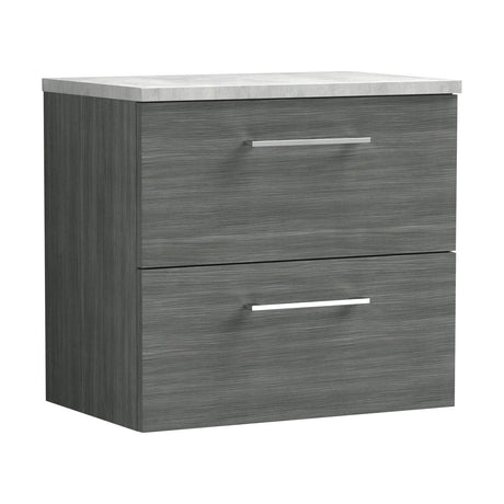 [BFLE524LBG] Bramshall Contemporary 2 Drawer Wall Hung Vanity Unit with Bellato Grey Laminate Worktop, Choice of Size and Colour - Cutout