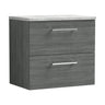 [BFLE524LBG] Bramshall Contemporary 2 Drawer Wall Hung Vanity Unit with Bellato Grey Laminate Worktop, Choice of Size and Colour - Cutout