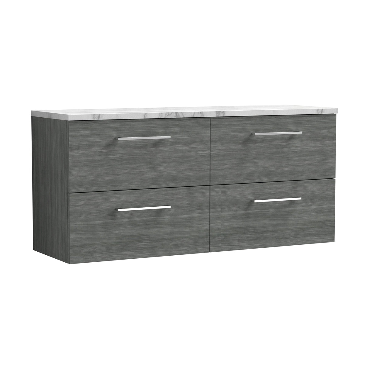[BFLE524LCM2] Bramshall Contemporary 4 Drawer Wall Hung Vanity Unit with Carrera Marble Laminate Worktop, 1200mm, Choice of Colour - Cutout