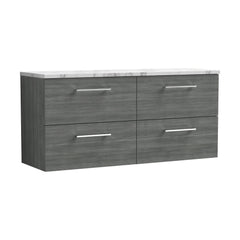 [BFLE524LCM2] Bramshall Contemporary 4 Drawer Wall Hung Vanity Unit with Carrera Marble Laminate Worktop, 1200mm, Choice of Colour - Cutout