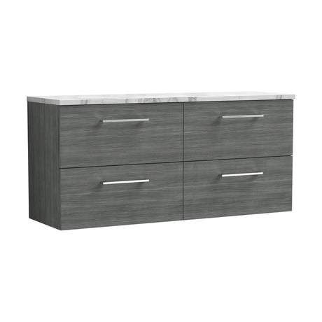 [BFLE524LCM2] Bramshall Contemporary 4 Drawer Wall Hung Vanity Unit with Carrera Marble Laminate Worktop, 1200mm, Choice of Colour - Cutout