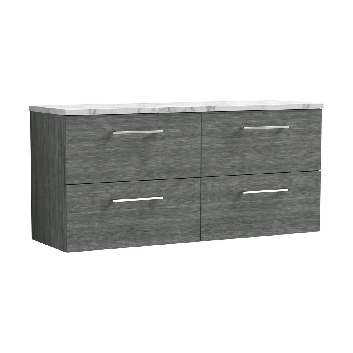 [BFLE524LCM2] Balterley Level 1200mm Wall Hung 4 Drawer Vanity Unit & Laminate Worktop for Modern Bathroom Storage - Anthracite Woodgrain - Cutout