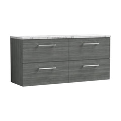 [BFLE524LCM2] Balterley Level 1200mm Wall Hung 4 Drawer Vanity Unit & Laminate Worktop for Modern Bathroom Storage - Anthracite Woodgrain - Cutout