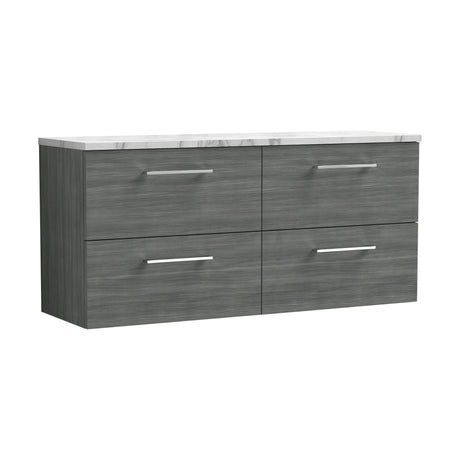 [BFLE524LCM2] Balterley Level 1200mm Wall Hung 4 Drawer Vanity Unit & Laminate Worktop for Modern Bathroom Storage - Anthracite Woodgrain - Cutout