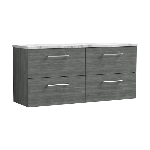 [BFLE524LCM2] Balterley Level 1200mm Wall Hung 4 Drawer Vanity Unit & Laminate Worktop for Modern Bathroom Storage - Anthracite Woodgrain - Cutout