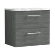 [BFLE524LCM] Balterley Level 600mm Wall Hung 2 Drawer Vanity Unit & Laminate Worktop for Modern Bathroom Storage - Anthracite Woodgrain - Cutout