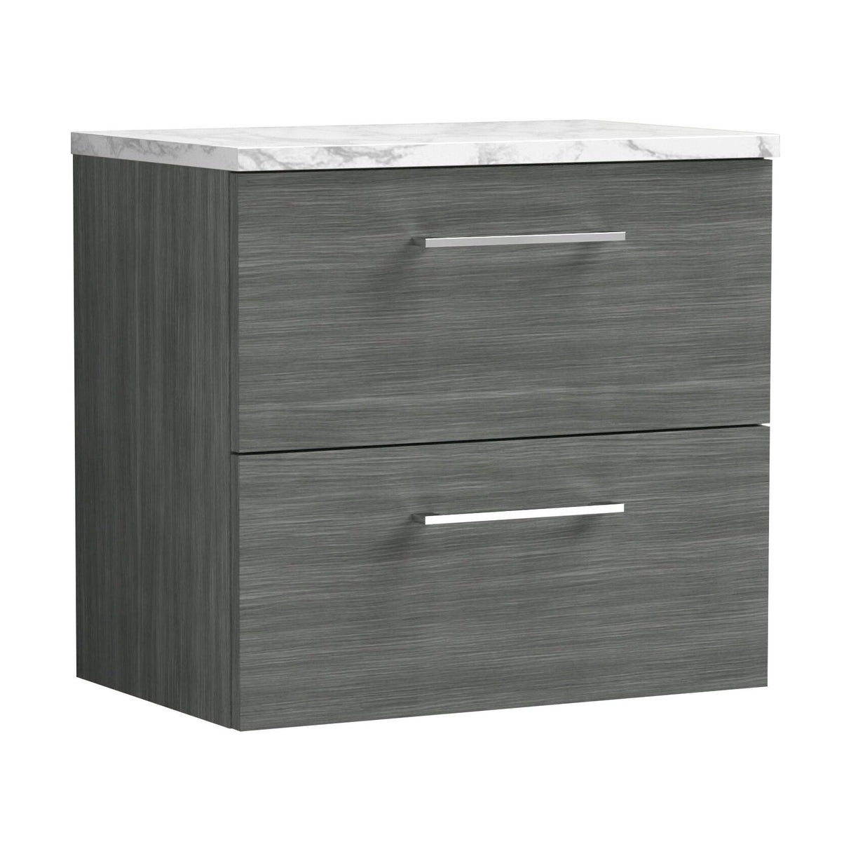 [BFLE524LCM] Balterley Level 600mm Wall Hung 2 Drawer Vanity Unit & Laminate Worktop for Modern Bathroom Storage - Anthracite Woodgrain - Cutout