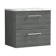 [BFLE524LCM] Balterley Level 600mm Wall Hung 2 Drawer Vanity Unit & Laminate Worktop for Modern Bathroom Storage - Anthracite Woodgrain - Cutout