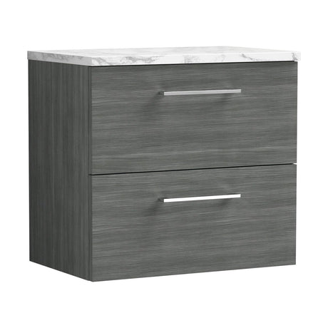 [BFLE524LCM] Balterley Level 600mm Wall Hung 2 Drawer Vanity Unit & Laminate Worktop for Modern Bathroom Storage - Anthracite Woodgrain - Cutout