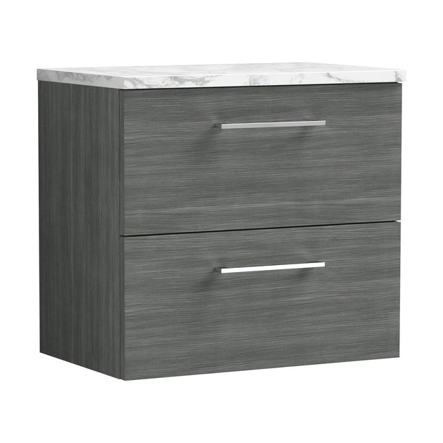 [BFLE524LCM] Balterley Level 600mm Wall Hung 2 Drawer Vanity Unit & Laminate Worktop for Modern Bathroom Storage - Anthracite Woodgrain - Cutout
